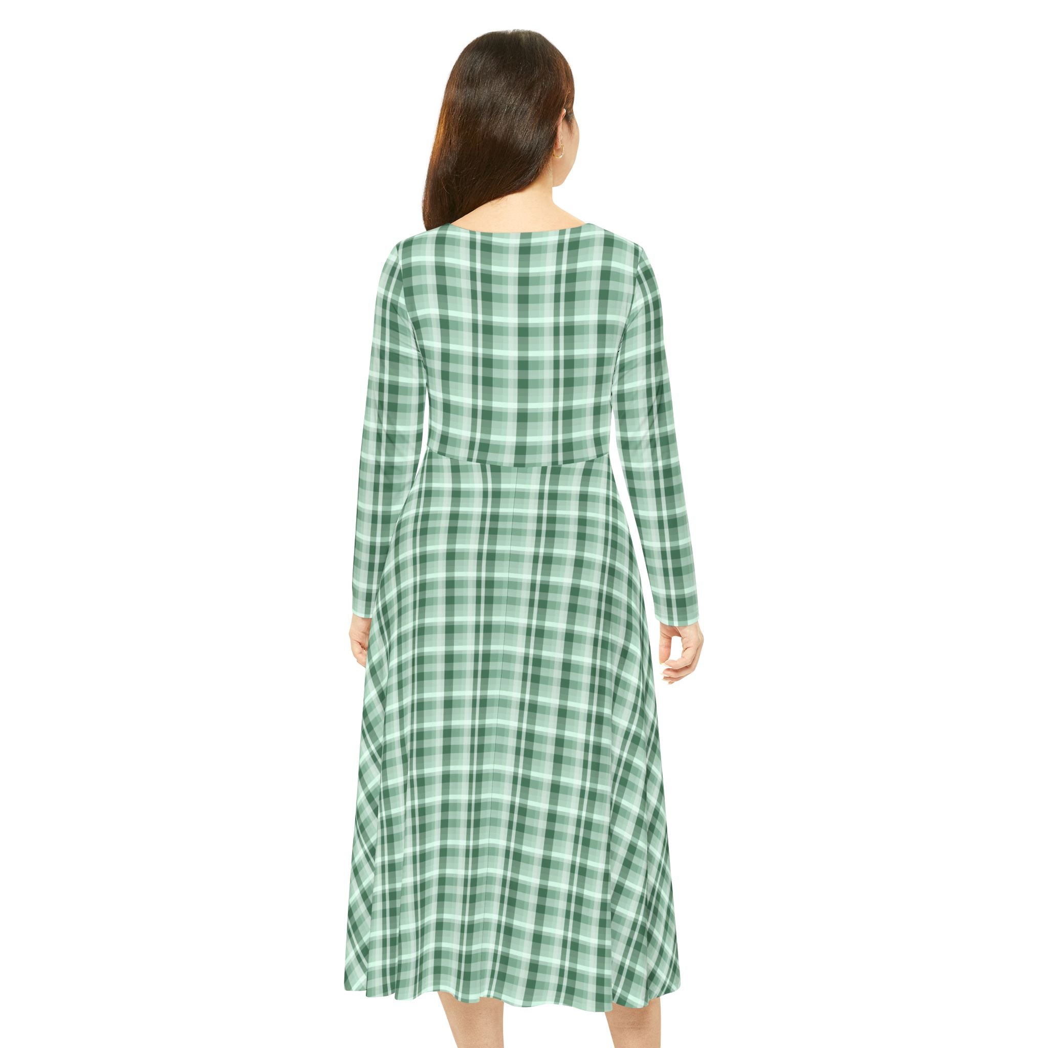 Chic Women's Long Sleeve Dance Dress, Stylish Green Plaid Dress for Every Occasion, Perfect for Parties, Dances, Holidays