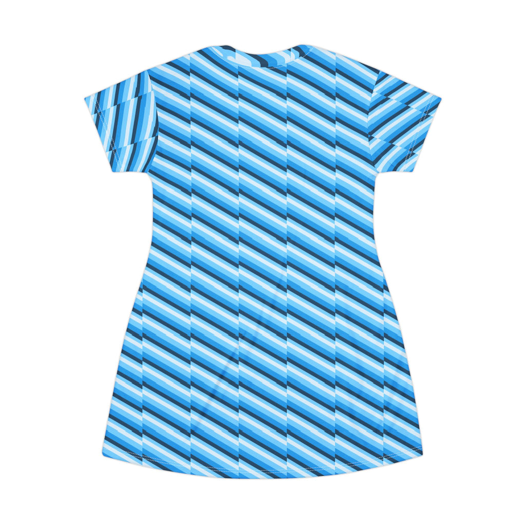 Blue Striped T-Shirt Dress - Casual Summer Outfit, Stylish Beachwear, Trendy Everyday Dress, Lightweight Lounge Wear, Perfect for Vacation