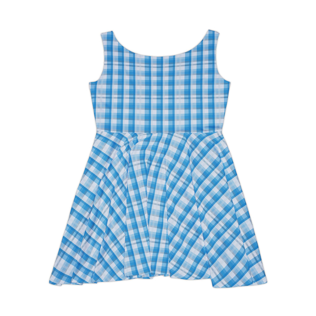 Blue Gingham Women's Skater Dress - Summer Fashion, Casual Outing, Beach Day, Festival Wear, Gift for Her