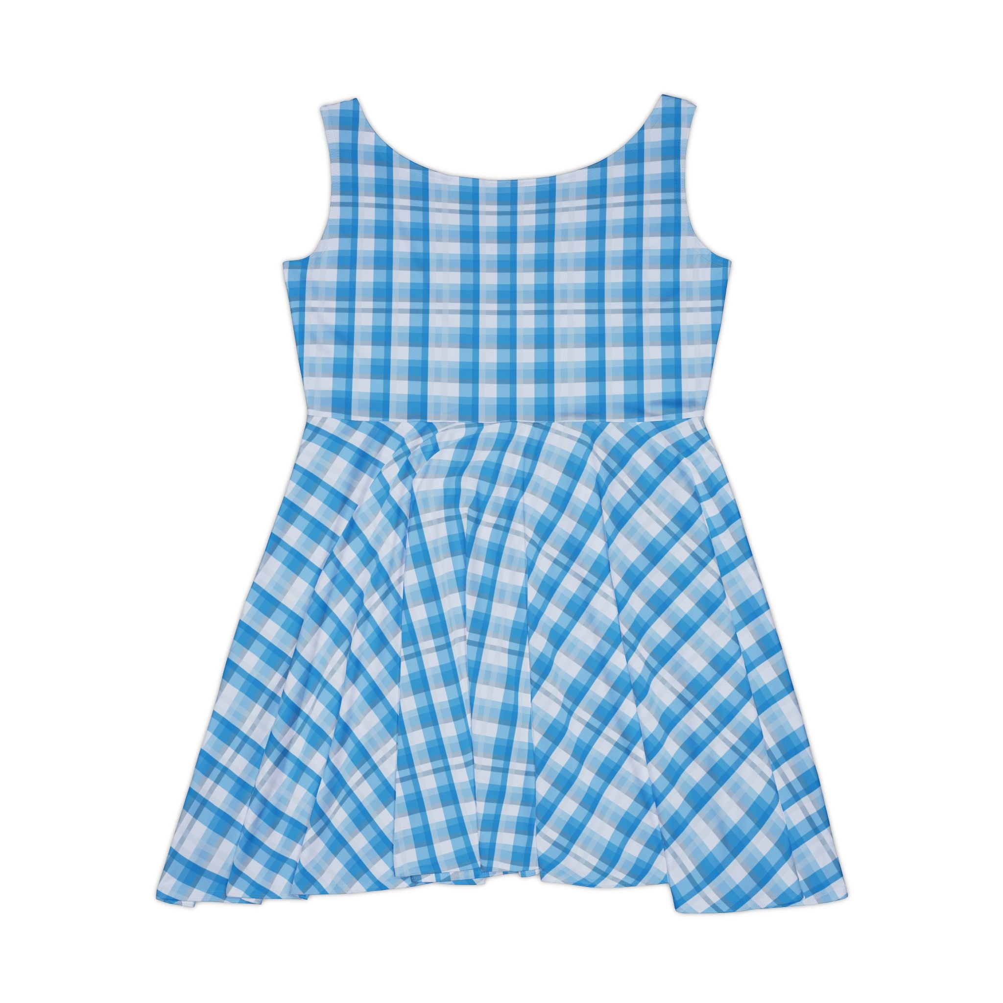 Blue Gingham Women's Skater Dress - Summer Fashion, Casual Outing, Beach Day, Festival Wear, Gift for Her