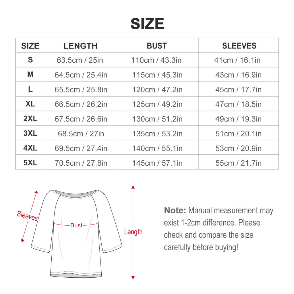Loose-Fit 3/4 Sleeve Boat Neck T-Shirt(All-Over Printing)