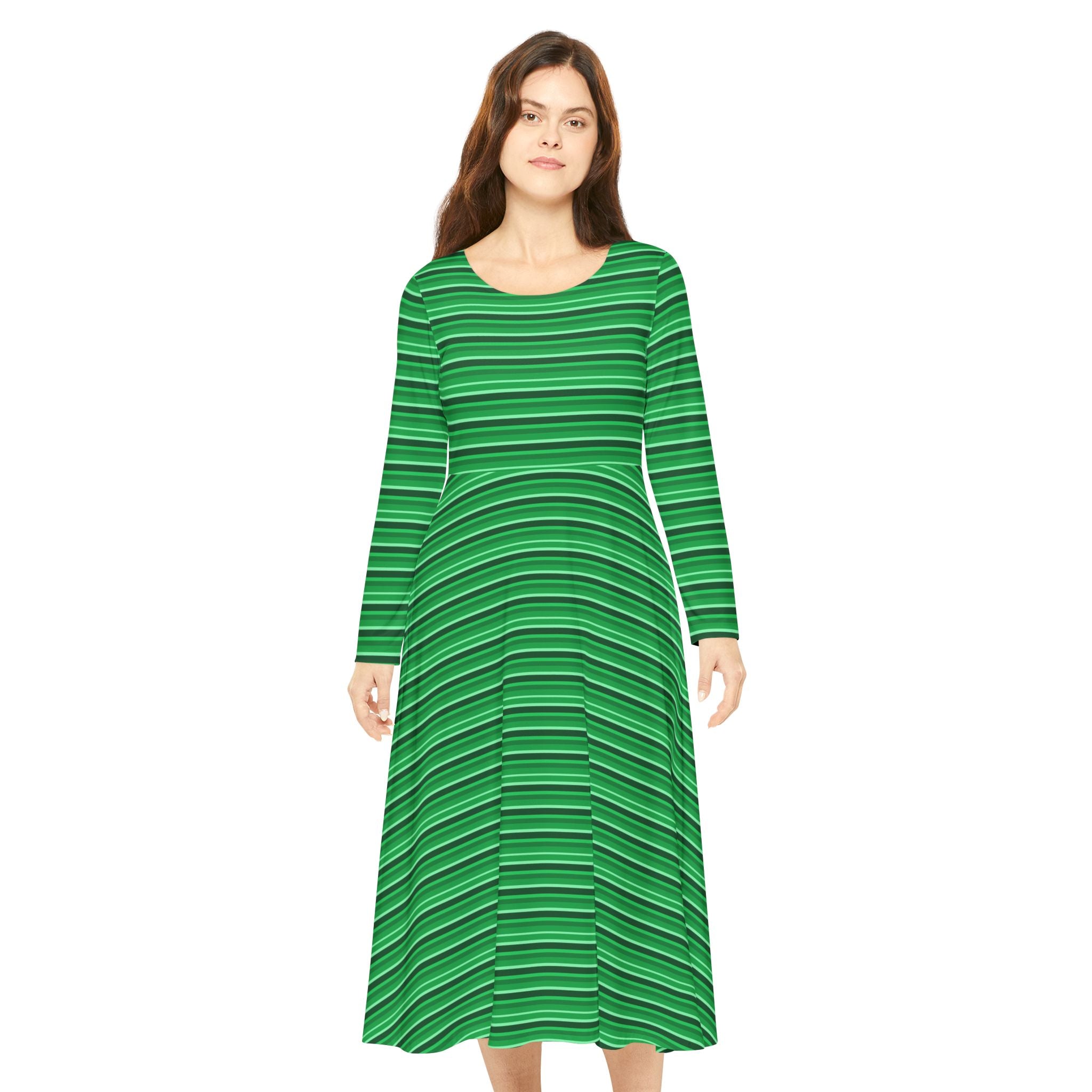 Stylish Green Striped Dance Dress, Perfect for Dance Classes, Parties, Festivals, and Everyday Wear, Long Sleeve Dress, Trendy Dancewear