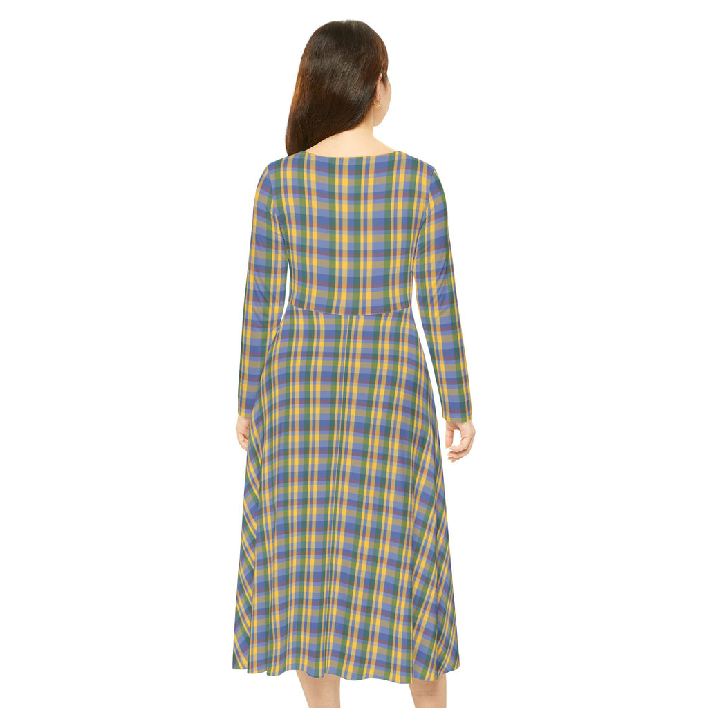 Plaid Long Sleeve Dance Dress, Full Skirt Dress for Dancers, Stylish Dancewear, Perfect for Parties and Events, Trendy Everyday Dress