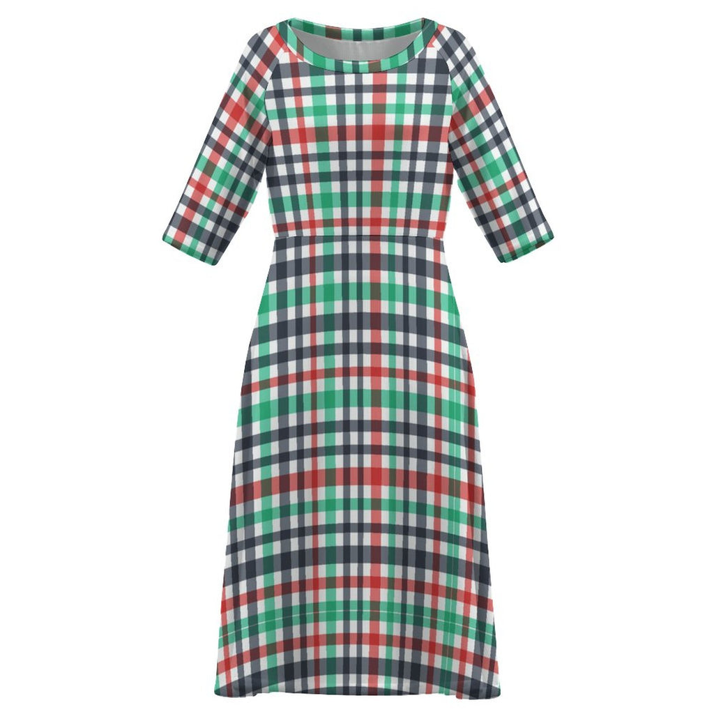 Round Neck 3/4 Sleeve Long Dress(All-Over Printing)