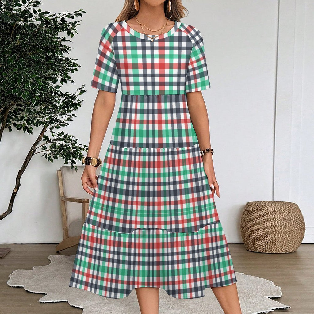 230gsm Wide Round Neck 3/4 Sleeve Long Dress(All-Over Printing)