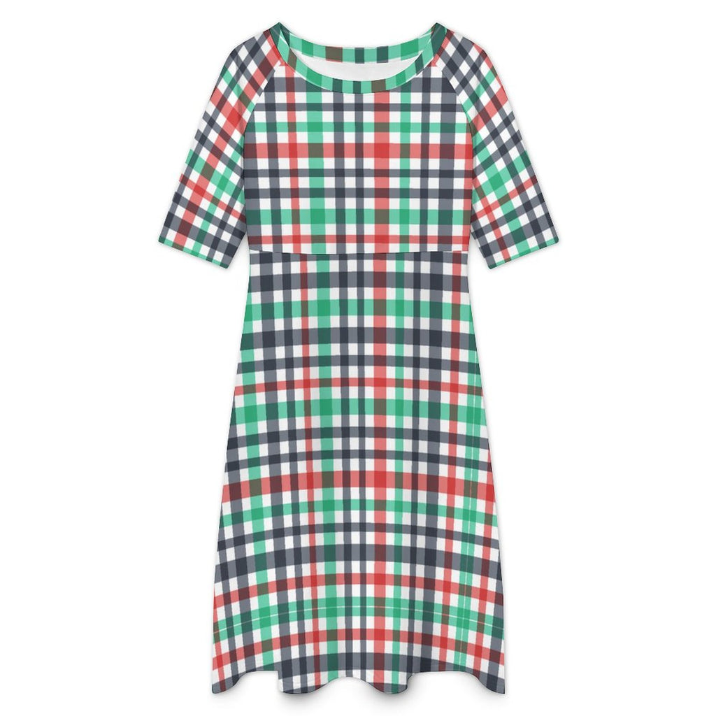 Round Neck 3/4 Sleeve Long Dress(All-Over Printing)