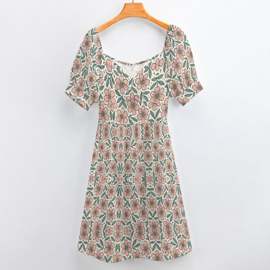 Short Sleeve V Neck Lovely Dress B271(All-Over Printing)