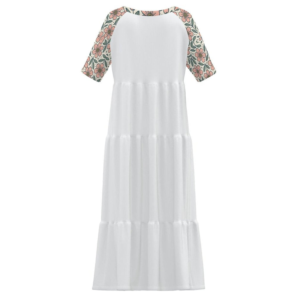 230gsm Wide Round Neck 3/4 Sleeve Long Dress(All-Over Printing)