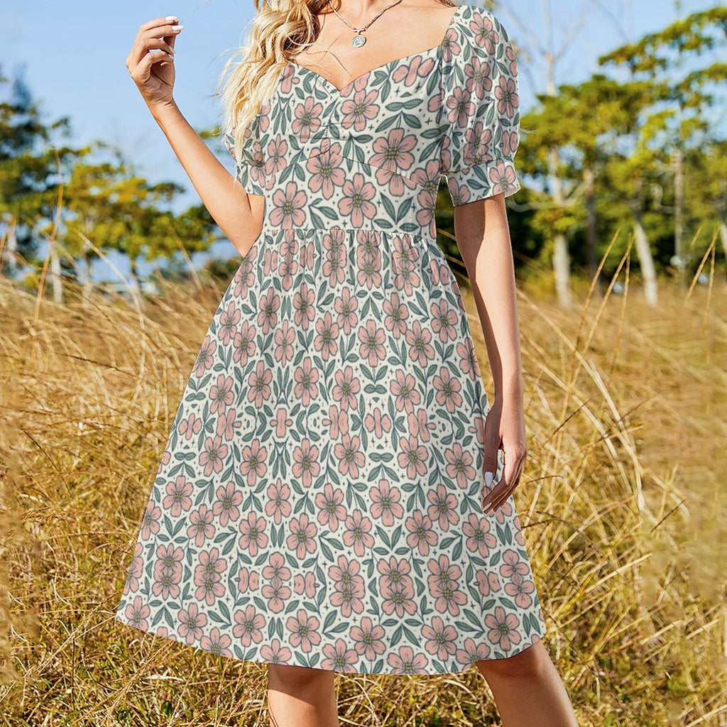 Short Sleeve V Neck Lovely Dress B271(All-Over Printing)