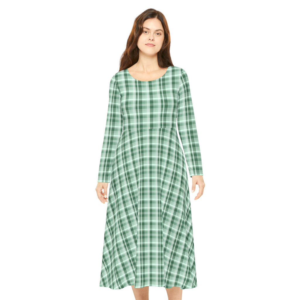 Chic Women's Long Sleeve Dance Dress, Stylish Green Plaid Dress for Every Occasion, Perfect for Parties, Dances, Holidays