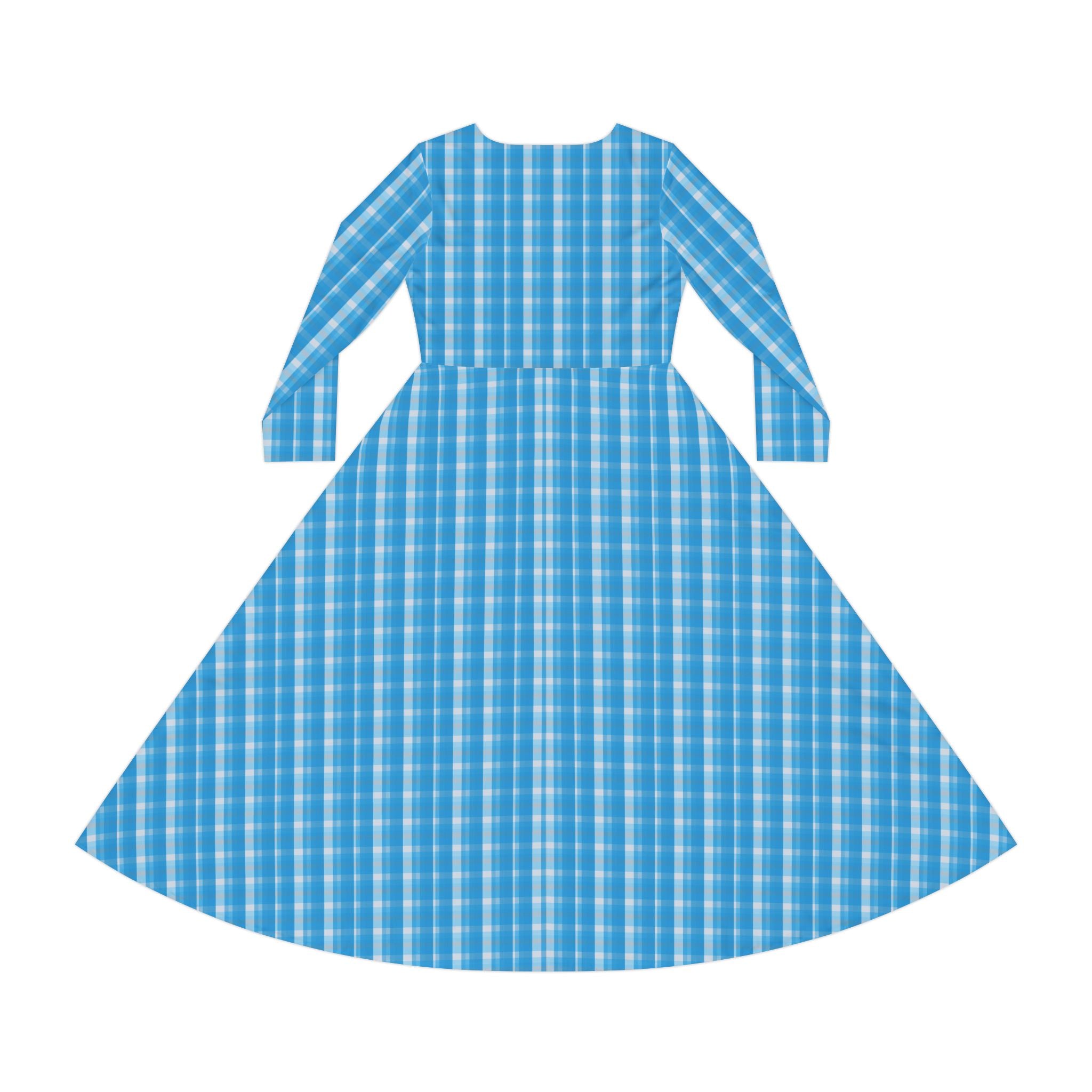Blue Plaid Long Sleeve Dance Dress, Vintage Style Dress, Bohemian Dress, Casual Wear, Summer Outing, Holiday Celebration, Dance Outfit
