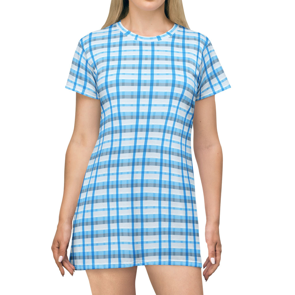 Blue Patterned T-Shirt Dress, Casual Summer Outfit, Beachwear, Day Out Dress, Comfortable Loungewear, Easy Layering Piece