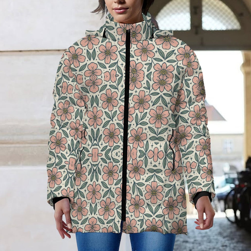 Winter Quilted Long-Sleeve Hooded Outerwear(All-Over Printing)
