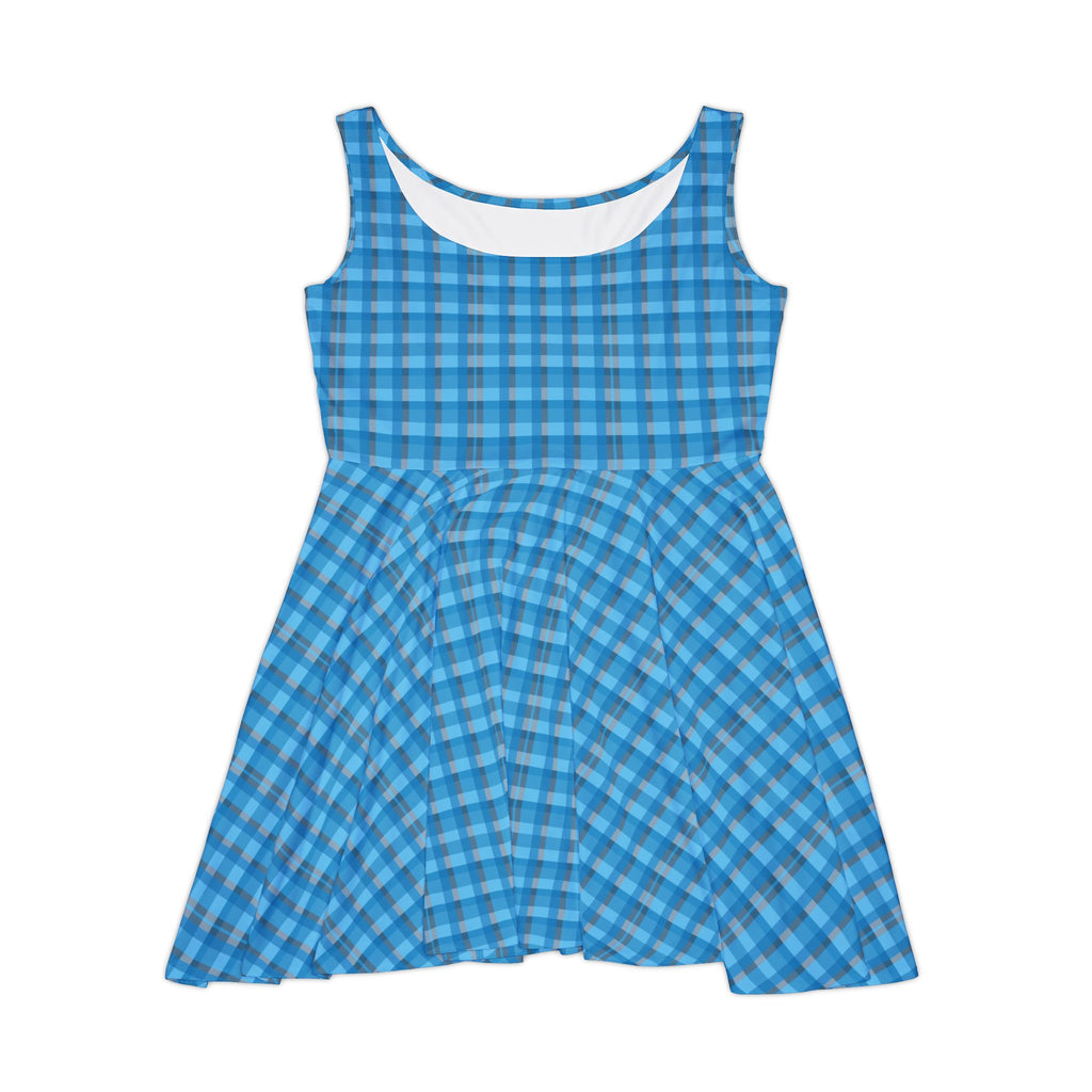 Blue Gingham Women's Skater Dress, Casual Summer Dress, Fashionable Day Dress, Perfect for Parties, Beach or Picnics
