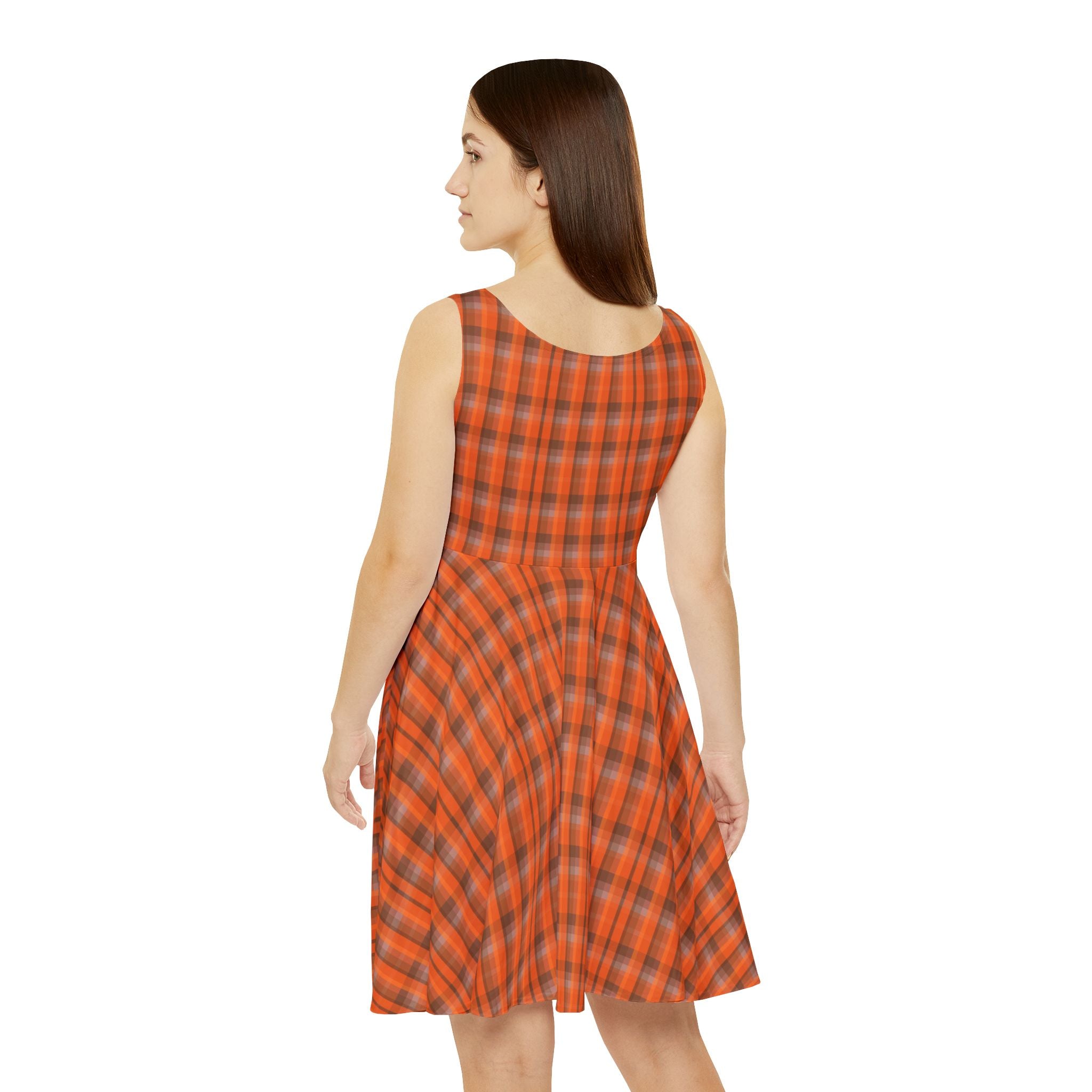 Women's Plaid Skater Dress, Cute Fall Dress, Casual Party Dress, Flowy AOP Dress, Trendy Outfit for Women, Halloween Dress
