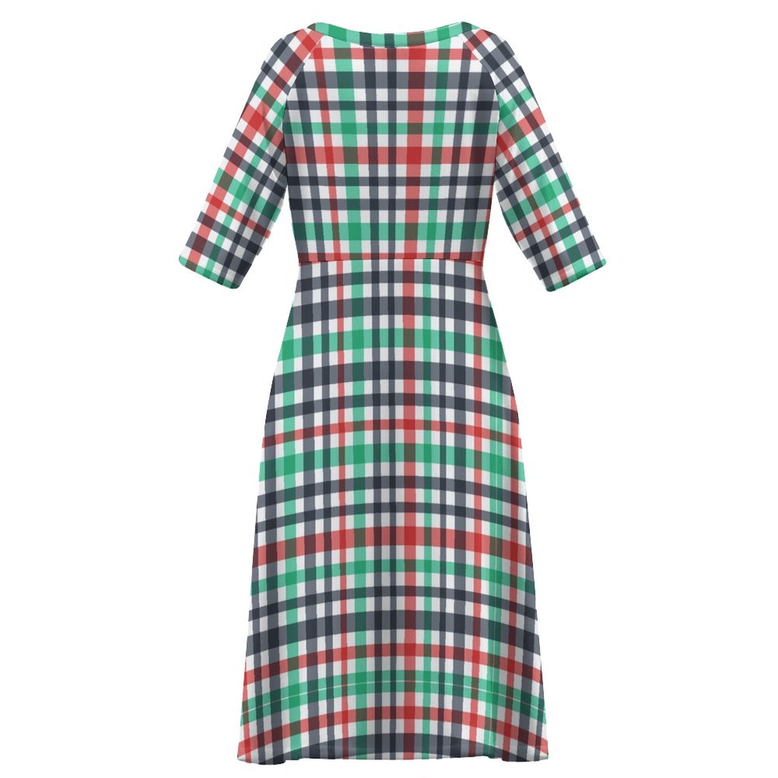 Round Neck 3/4 Sleeve Long Dress(All-Over Printing)