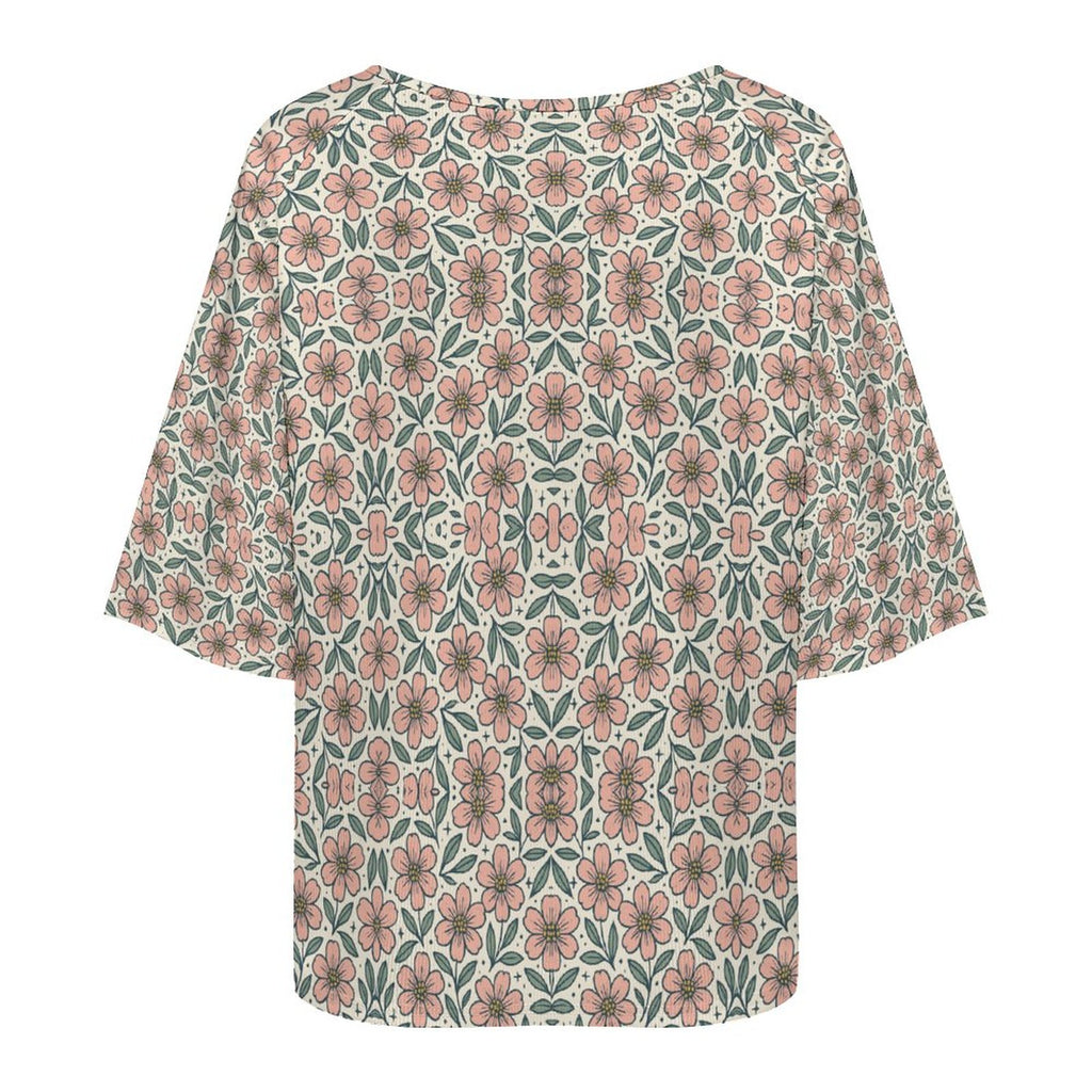 Loose-Fit 3/4 Sleeve Boat Neck T-Shirt(All-Over Printing)