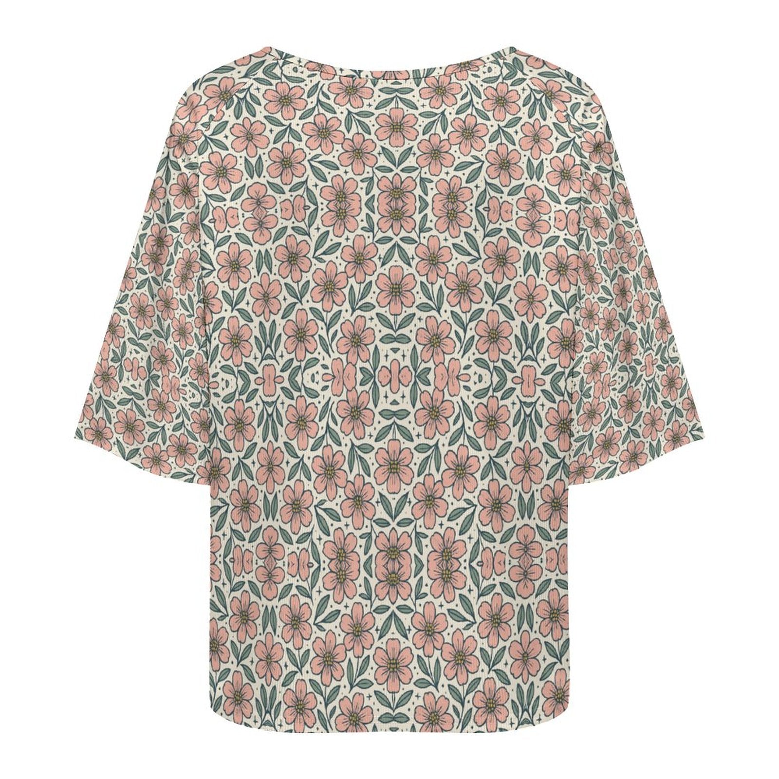 Loose-Fit 3/4 Sleeve Boat Neck T-Shirt(All-Over Printing)