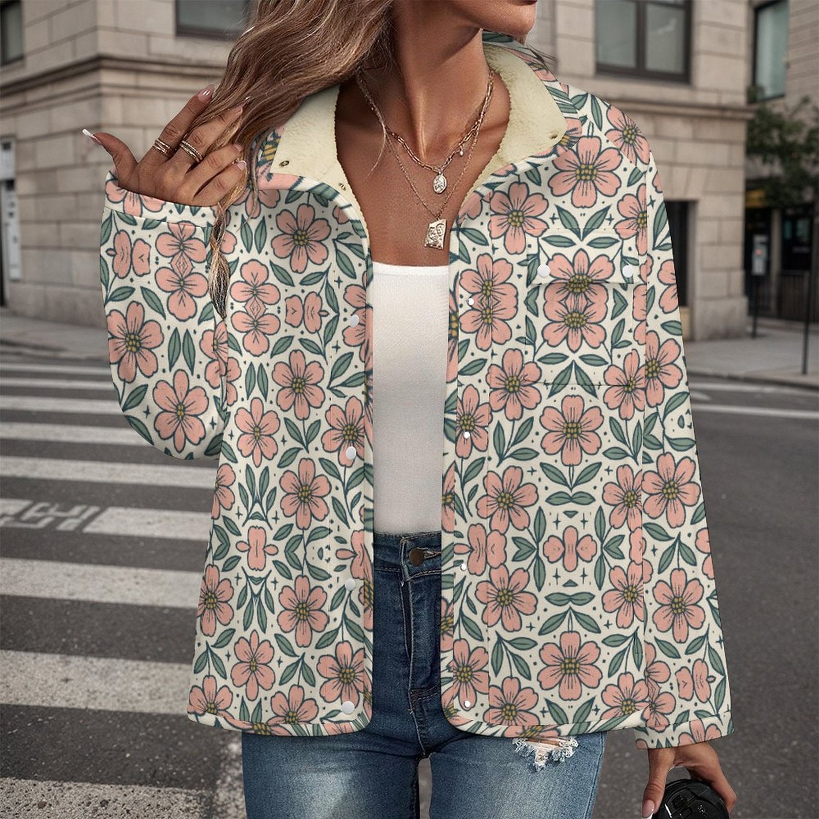 Stand-up Collar Fleece Casual Jacket(All-Over Printing)