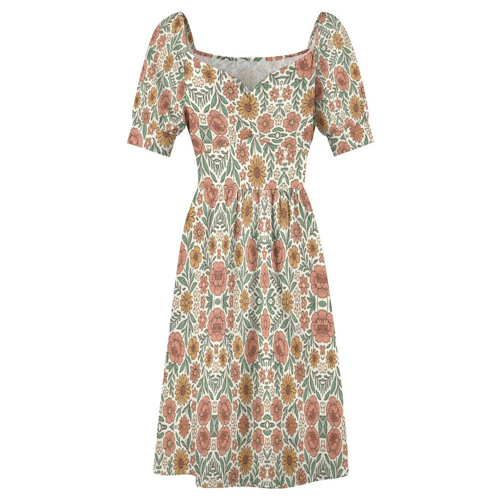 Short Sleeve V Neck Lovely Dress B271(All-Over Printing)