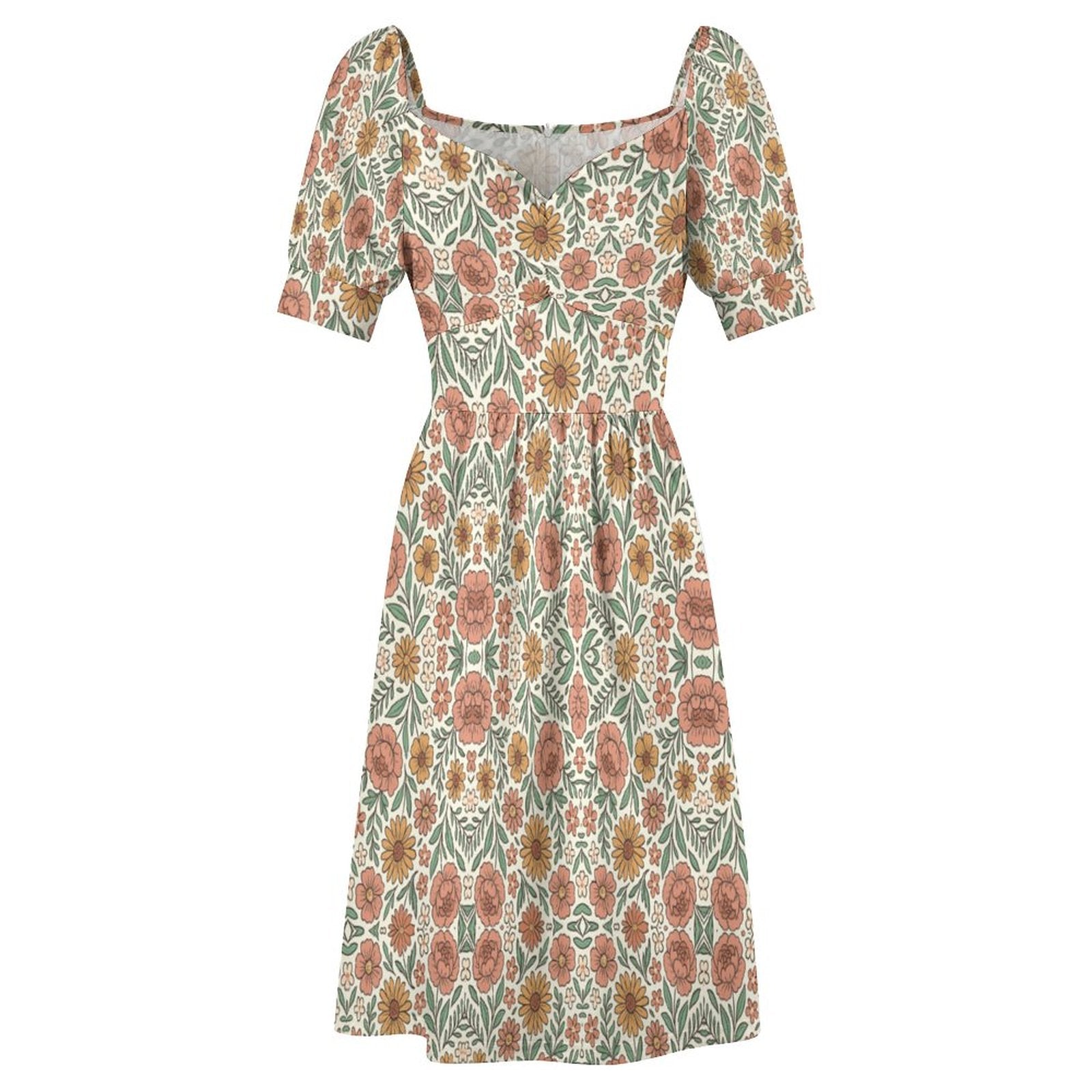 Short Sleeve V Neck Lovely Dress B271(All-Over Printing)