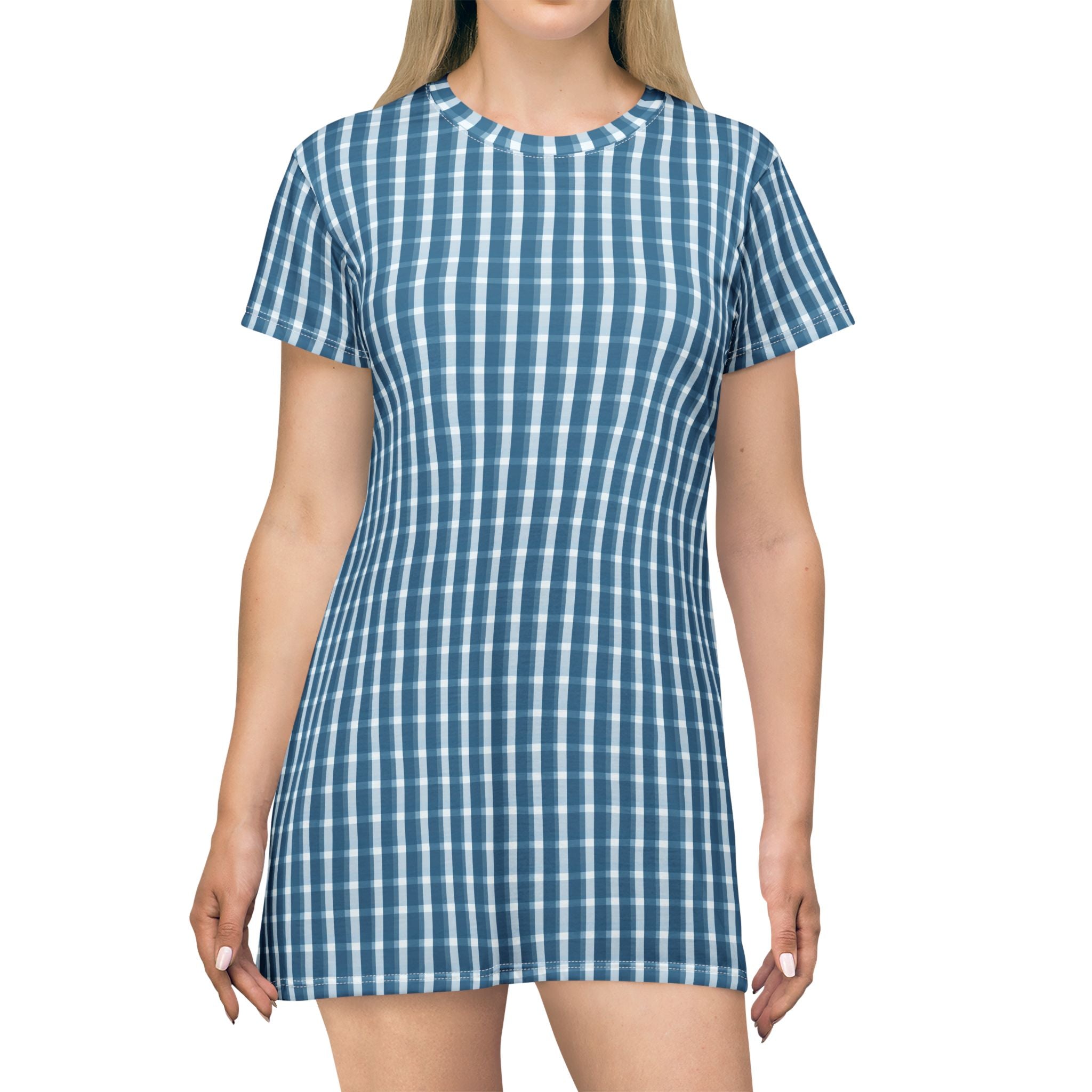 Blue Checkered T-Shirt Dress | Casual Summer Dress, Gingham Dress, Everyday Wear, Beach Dress, Gift for Her
