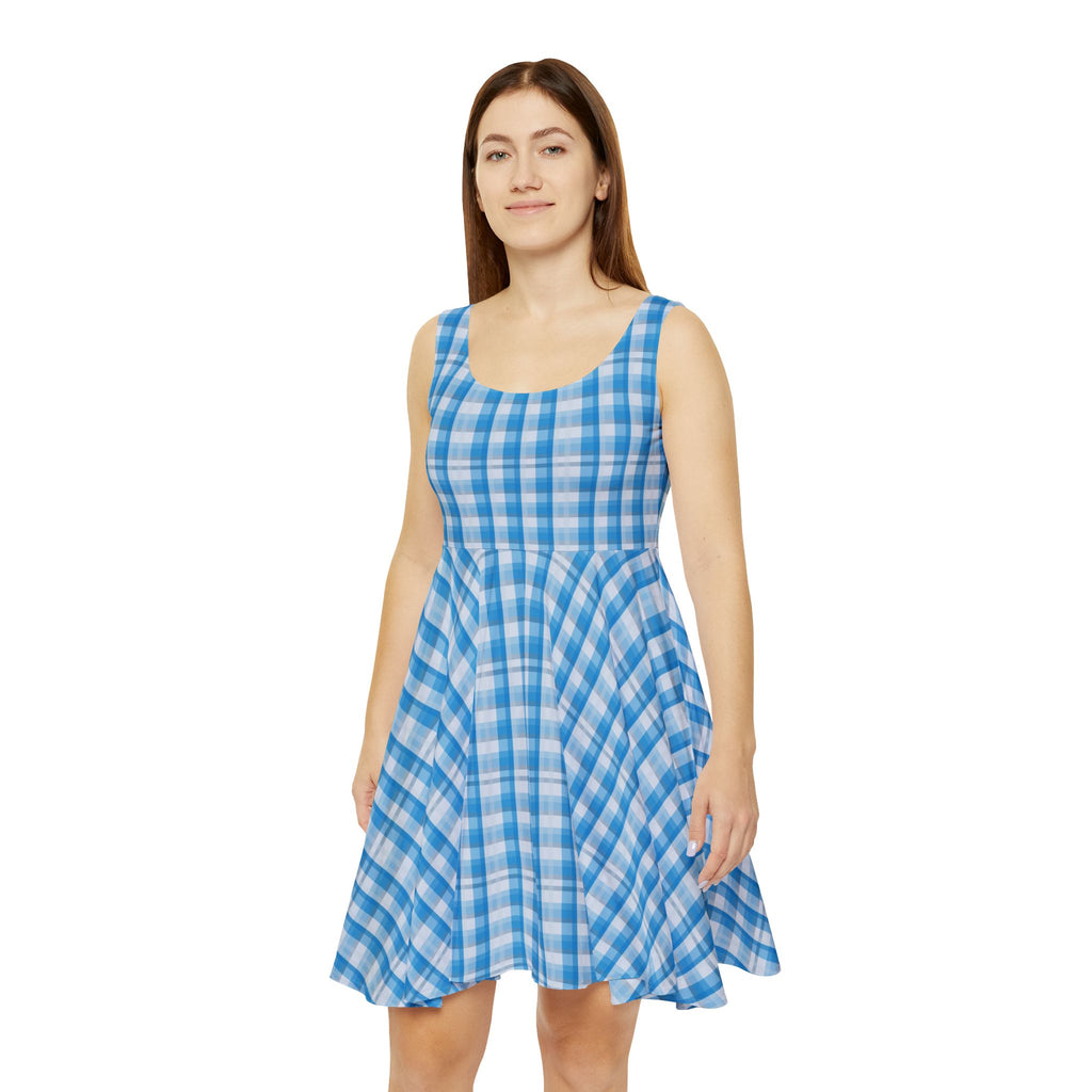 Blue Gingham Women's Skater Dress - Summer Fashion, Casual Outing, Beach Day, Festival Wear, Gift for Her