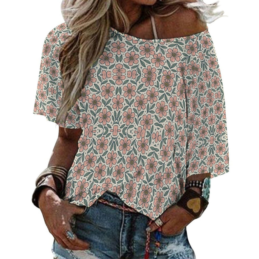Loose-Fit 3/4 Sleeve Boat Neck T-Shirt(All-Over Printing)