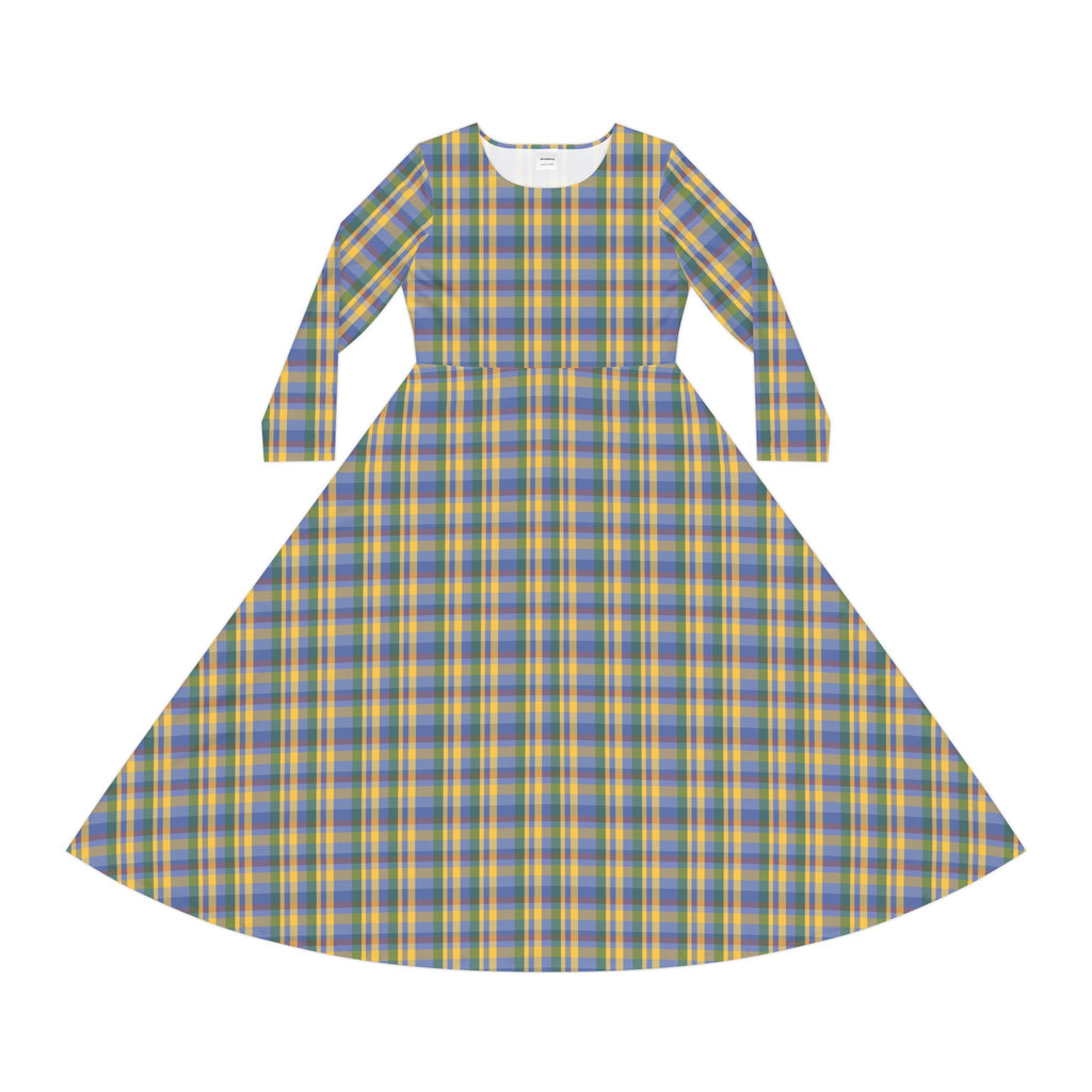 Plaid Long Sleeve Dance Dress, Full Skirt Dress for Dancers, Stylish Dancewear, Perfect for Parties and Events, Trendy Everyday Dress