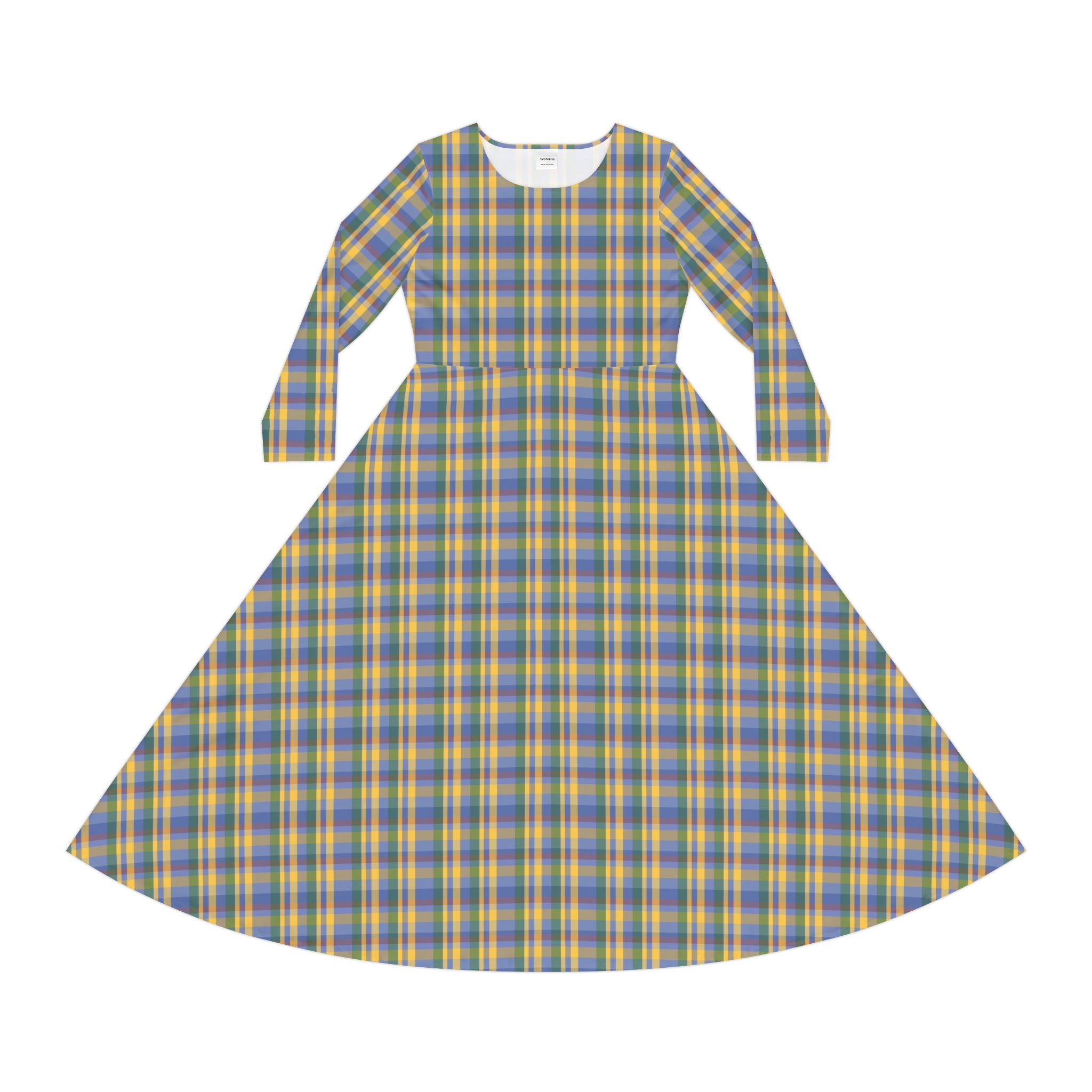 Plaid Long Sleeve Dance Dress, Full Skirt Dress for Dancers, Stylish Dancewear, Perfect for Parties and Events, Trendy Everyday Dress