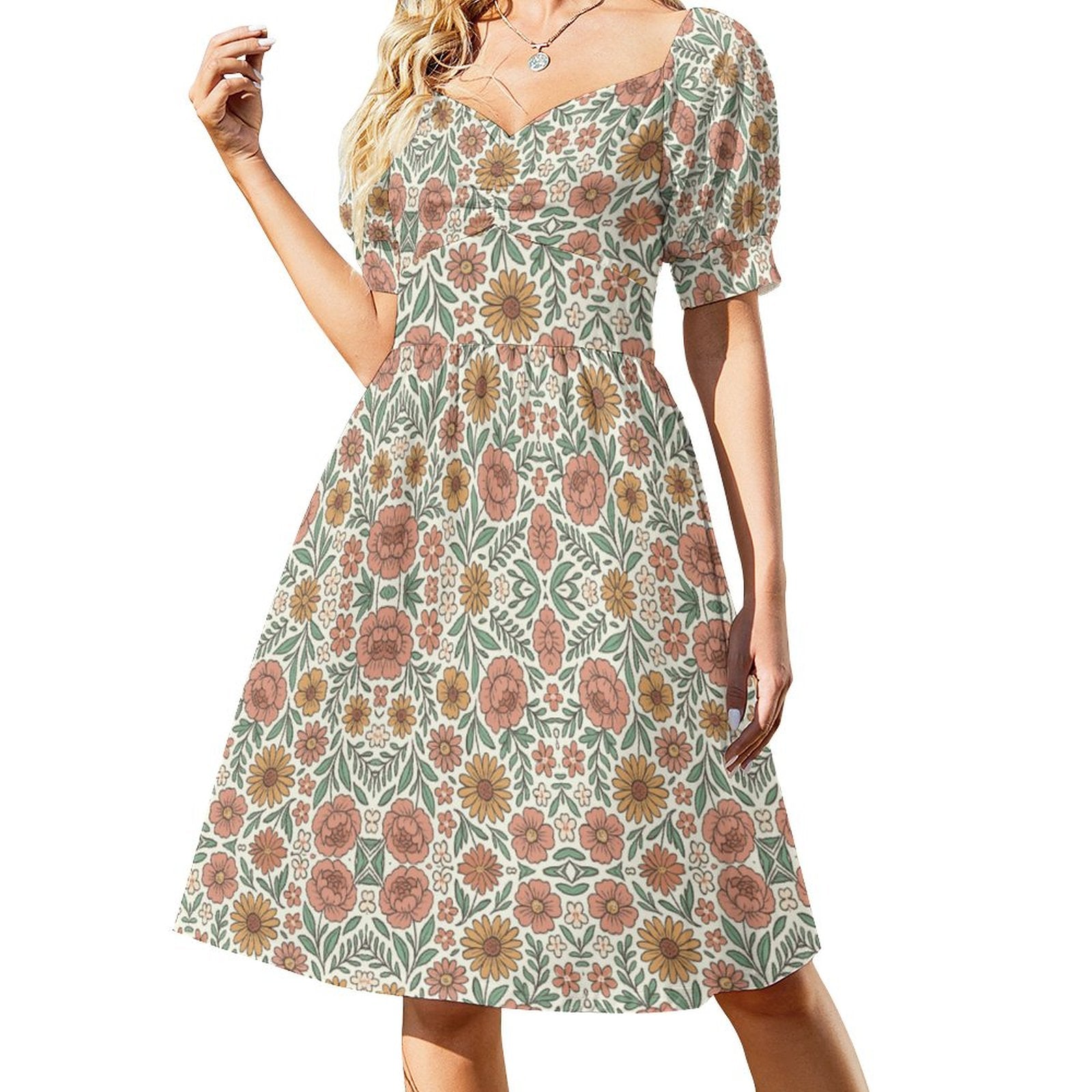 Short Sleeve V Neck Lovely Dress B271(All-Over Printing)