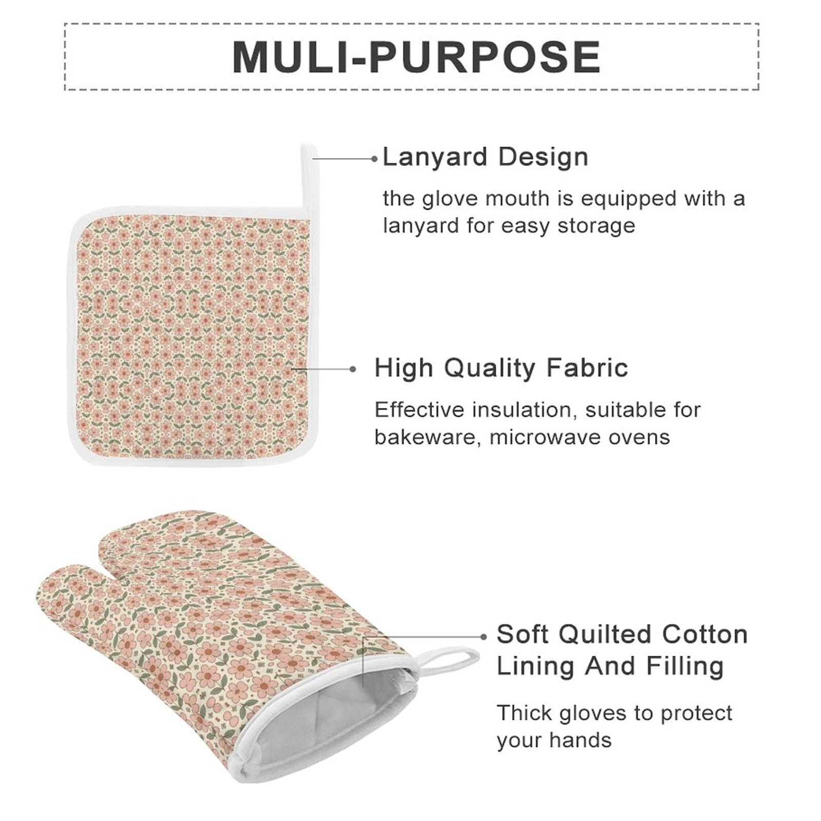 Oven Mitts & Pot Holder Set of 3 (Multi-image Splicing)