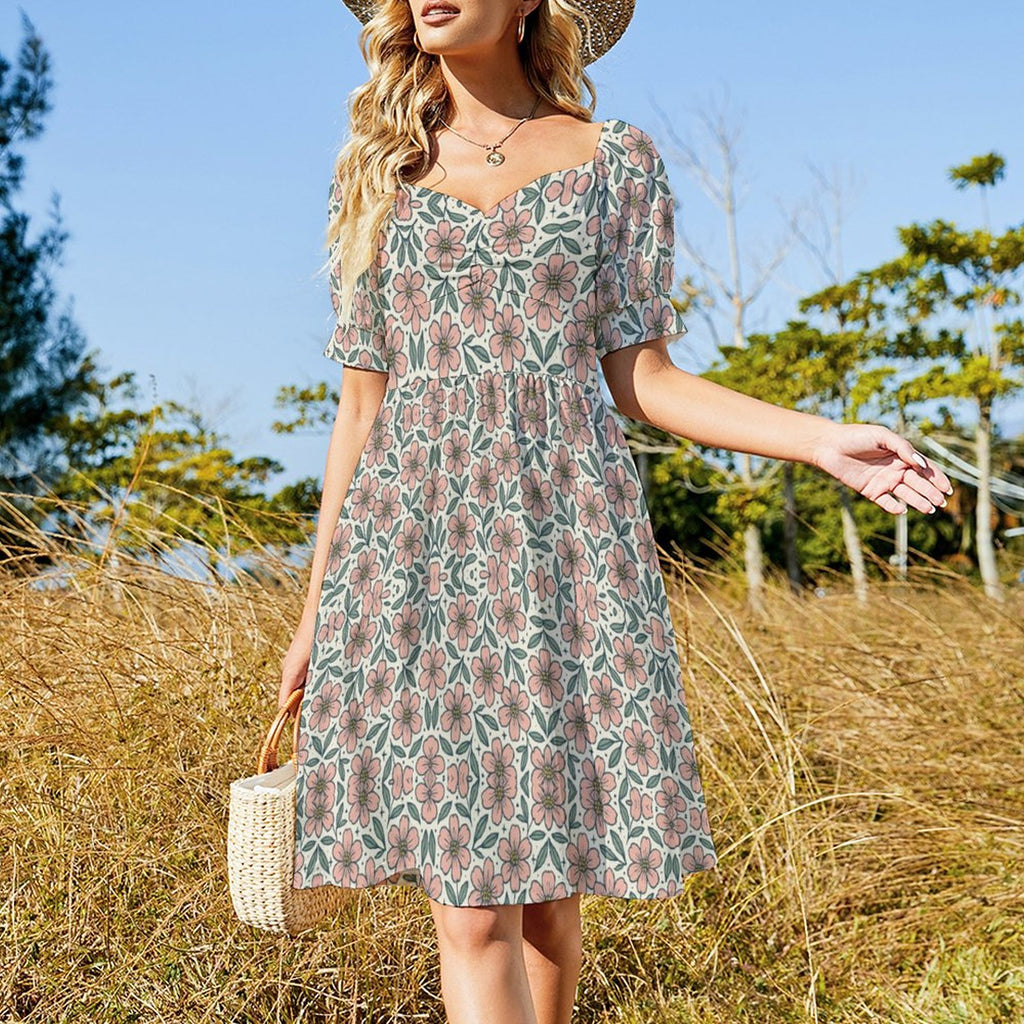 Short Sleeve V Neck Lovely Dress B271(All-Over Printing)