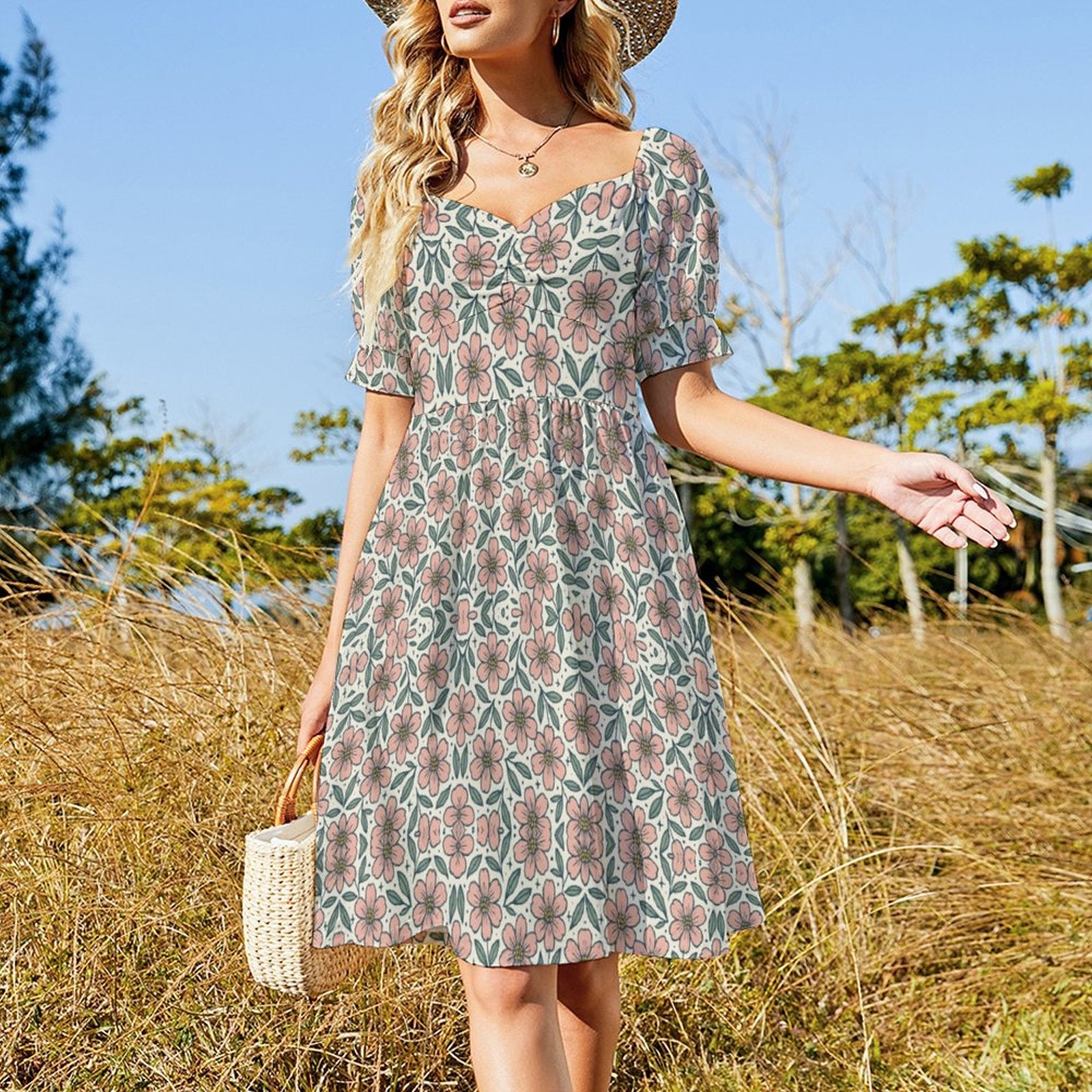 Short Sleeve V Neck Lovely Dress B271(All-Over Printing)