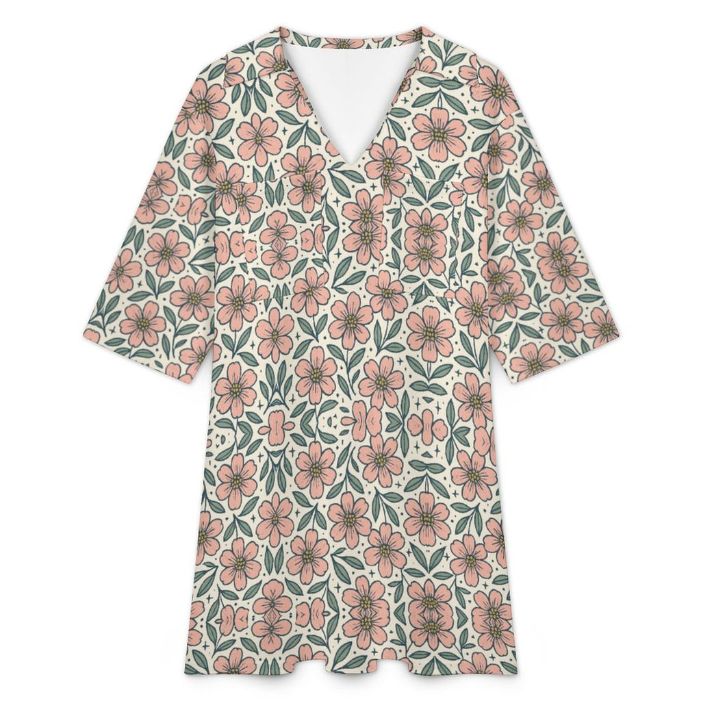 180gsm V-neck Dress for Women(All-Over Printing)