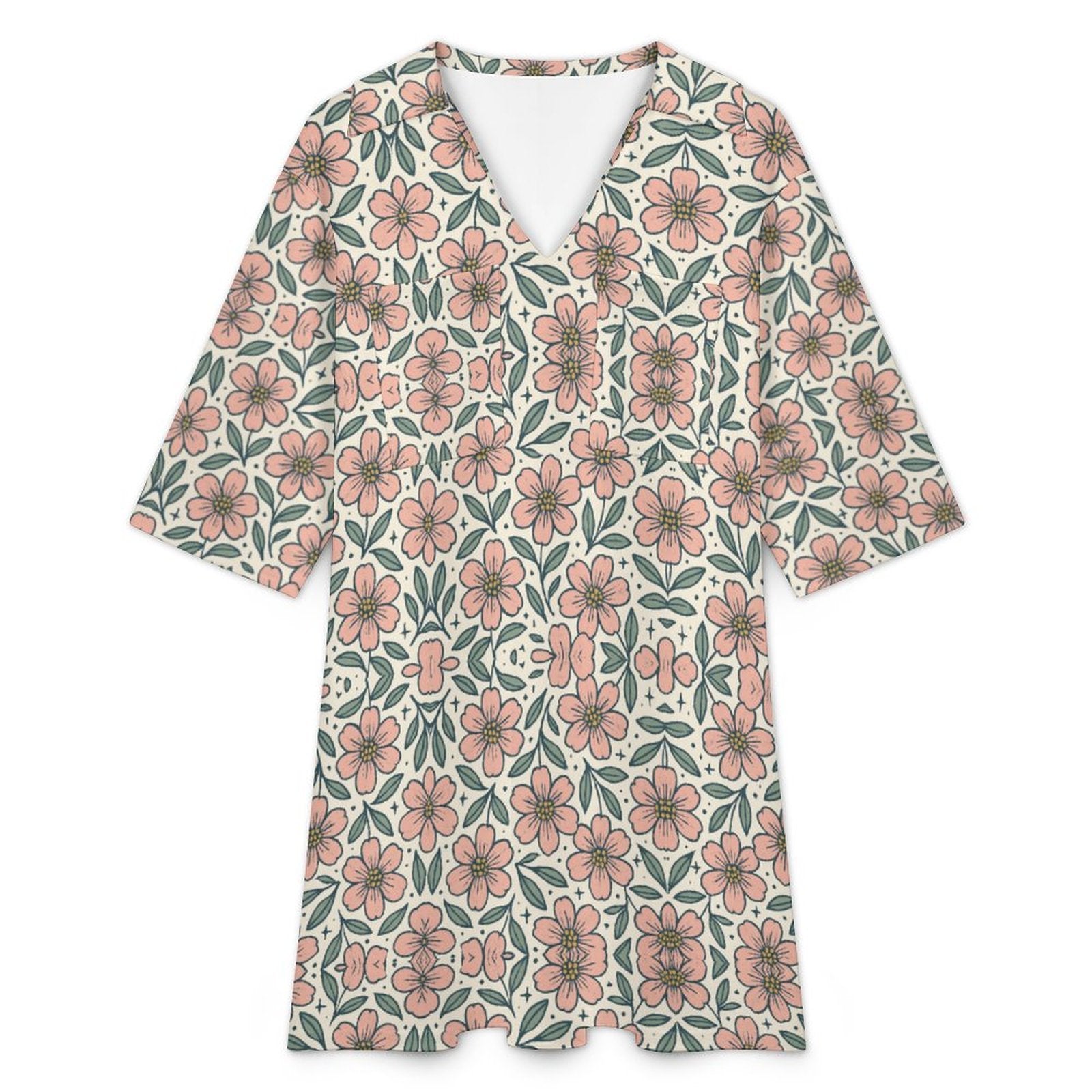 180gsm V-neck Dress for Women(All-Over Printing)