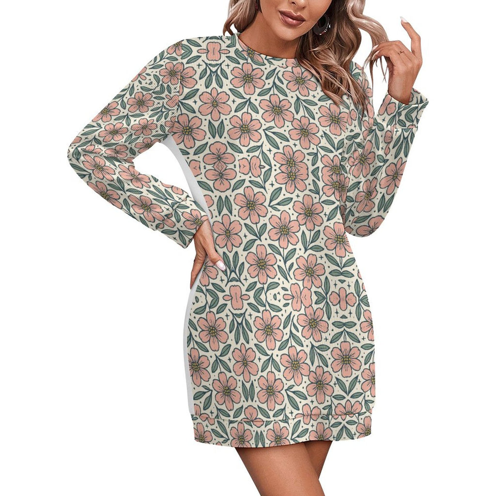 300gsm Women's Long Sleeve Sweater Dress(All-Over Printing)