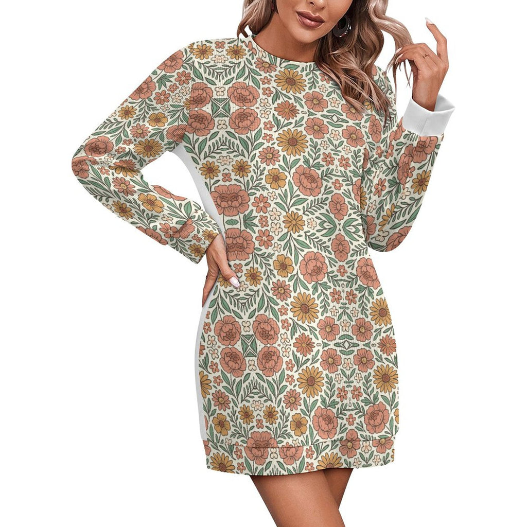 300gsm Women's Long Sleeve Sweater Dress(All-Over Printing)
