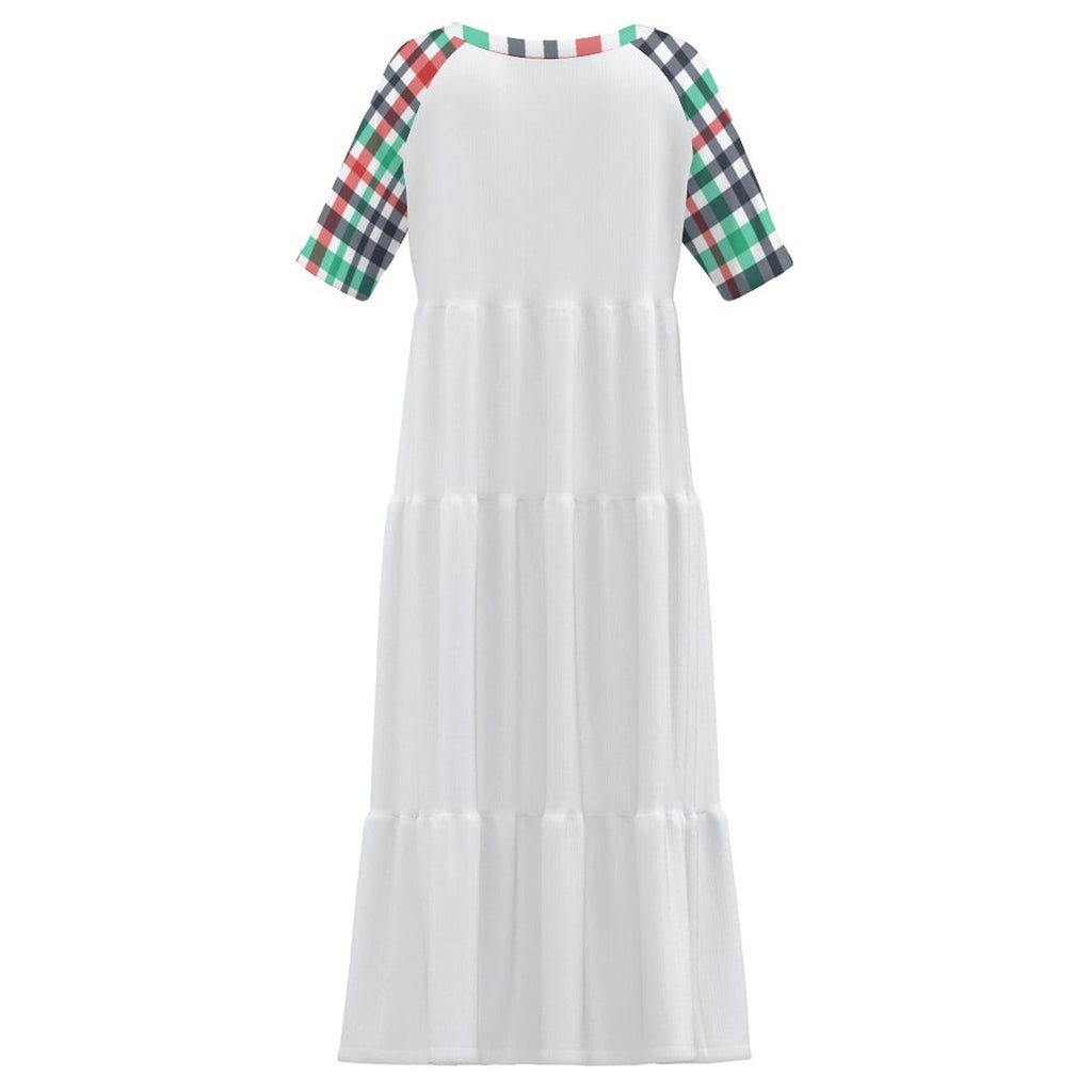 230gsm Wide Round Neck 3/4 Sleeve Long Dress(All-Over Printing)