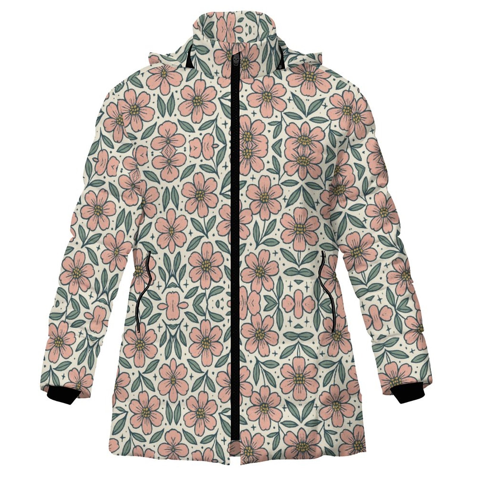 Winter Quilted Long-Sleeve Hooded Outerwear(All-Over Printing)