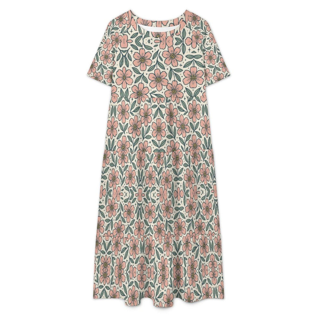 230gsm Wide Round Neck 3/4 Sleeve Long Dress(All-Over Printing)