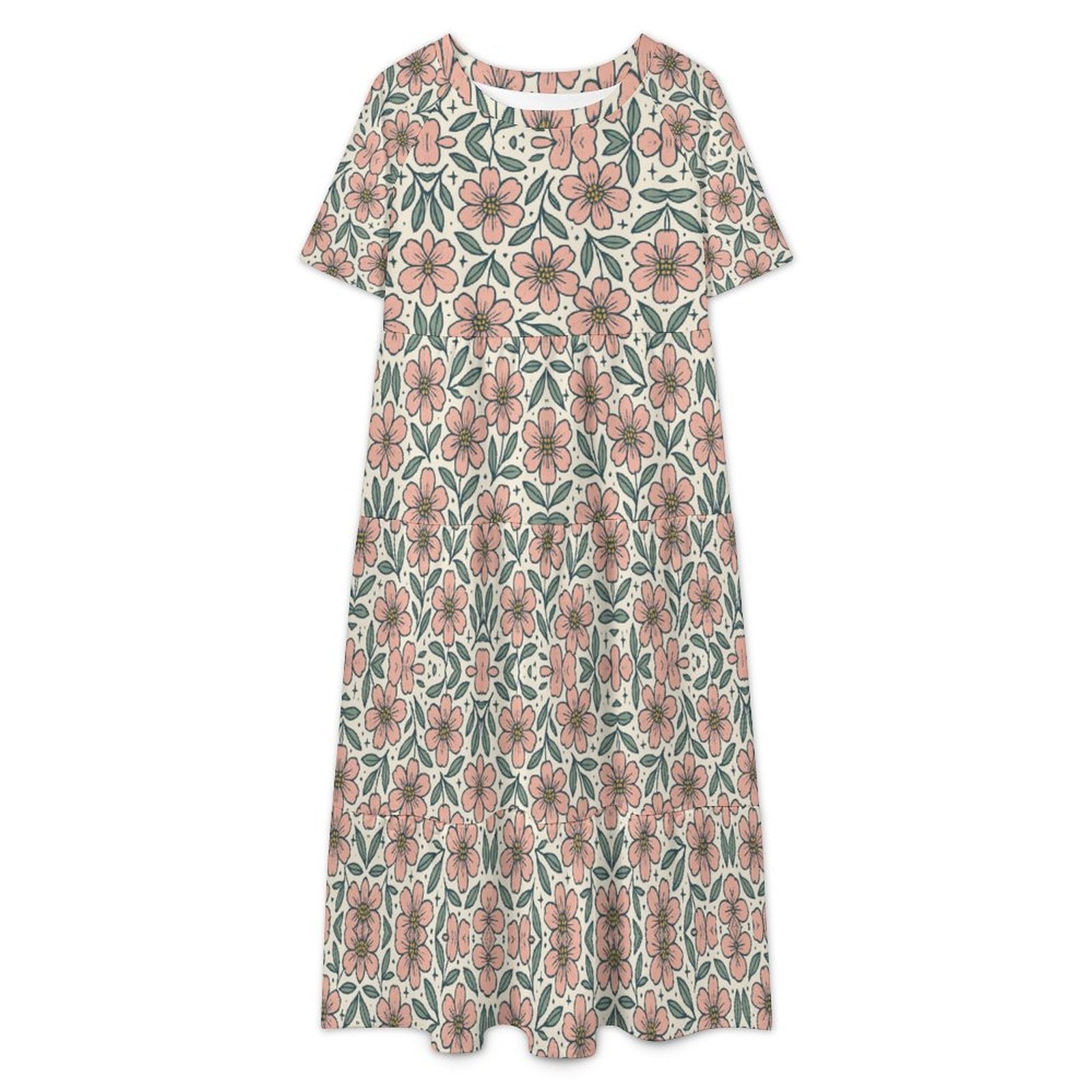 230gsm Wide Round Neck 3/4 Sleeve Long Dress(All-Over Printing)