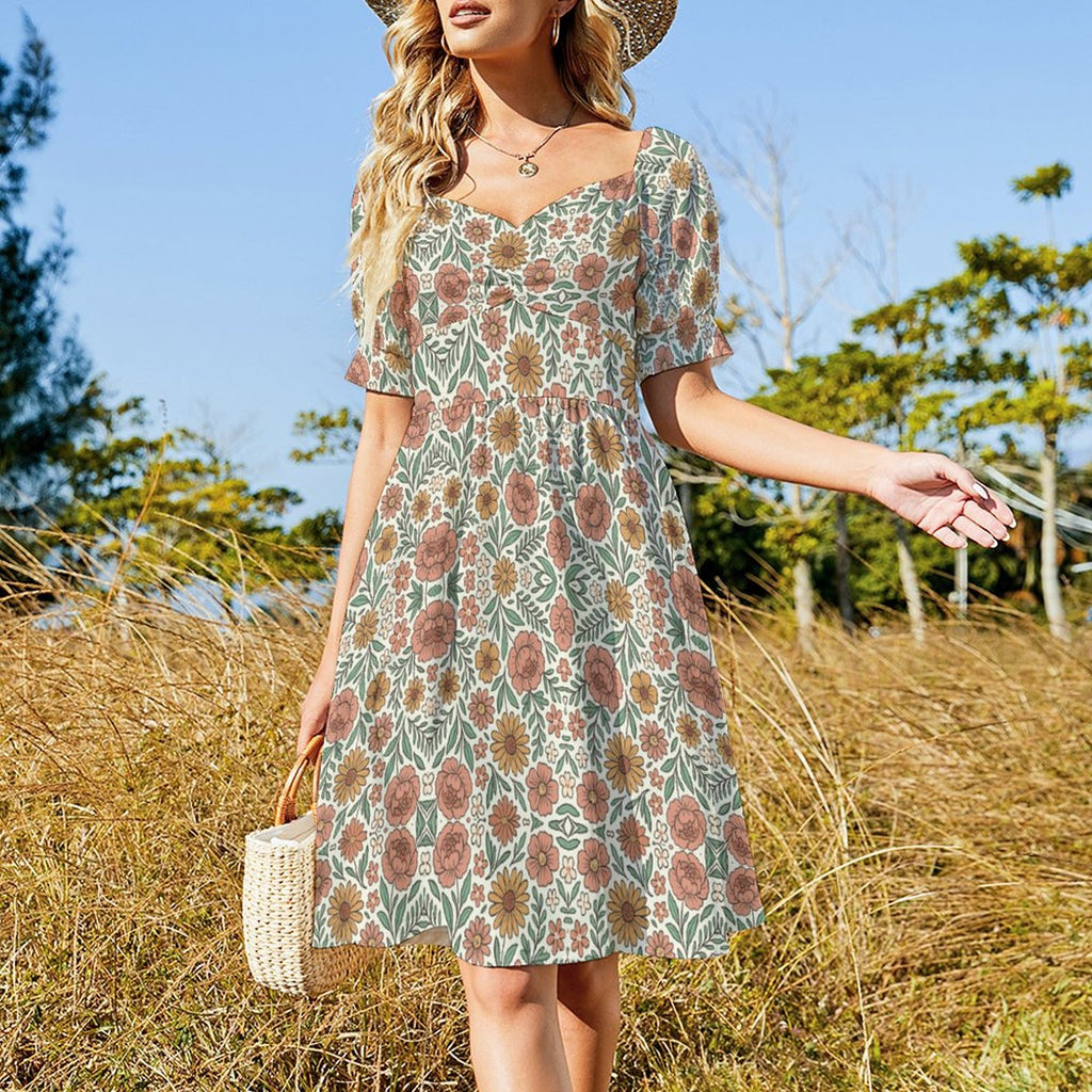 Short Sleeve V Neck Lovely Dress B271(All-Over Printing)