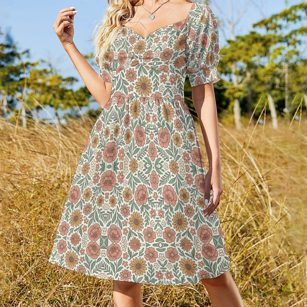Short Sleeve V Neck Lovely Dress B271(All-Over Printing)