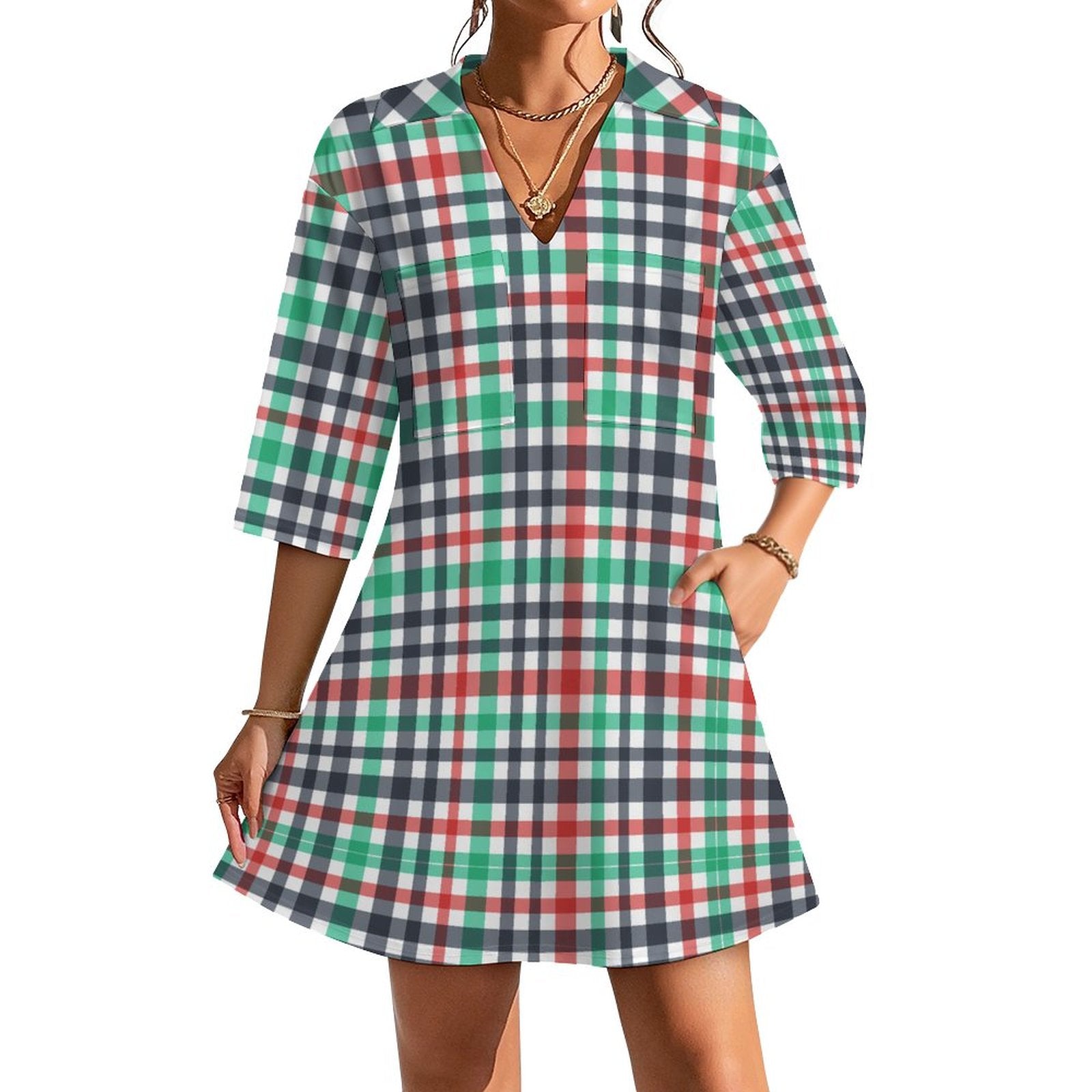 180gsm V-neck Dress for Women(All-Over Printing)