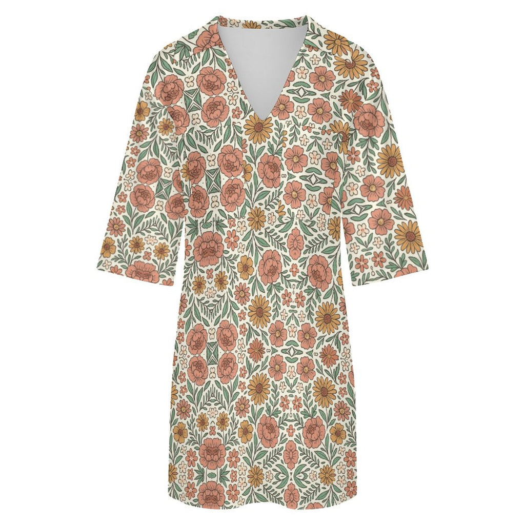 180gsm V-neck Dress for Women(All-Over Printing)