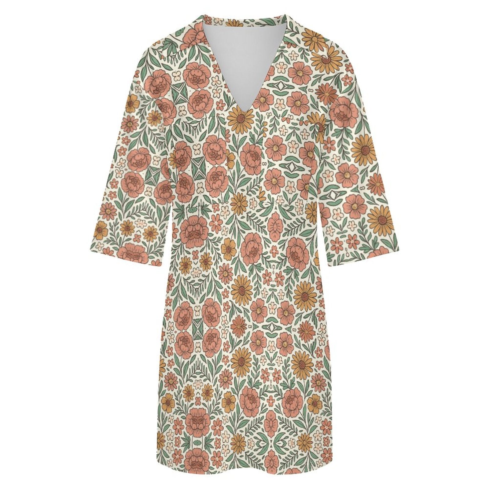 180gsm V-neck Dress for Women(All-Over Printing)