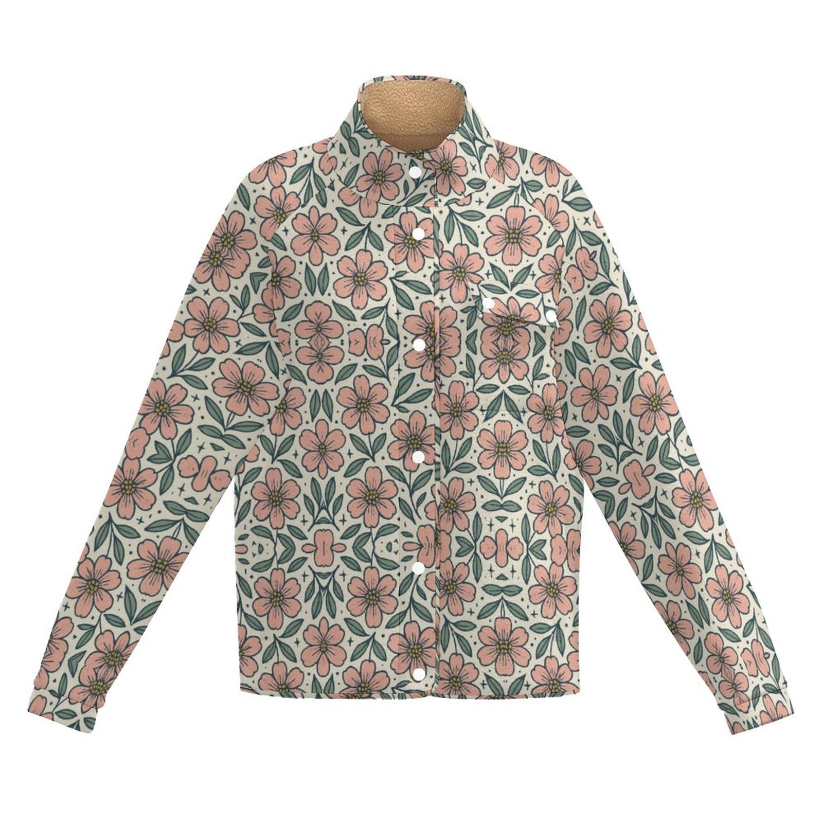 Stand-up Collar Fleece Casual Jacket(All-Over Printing)