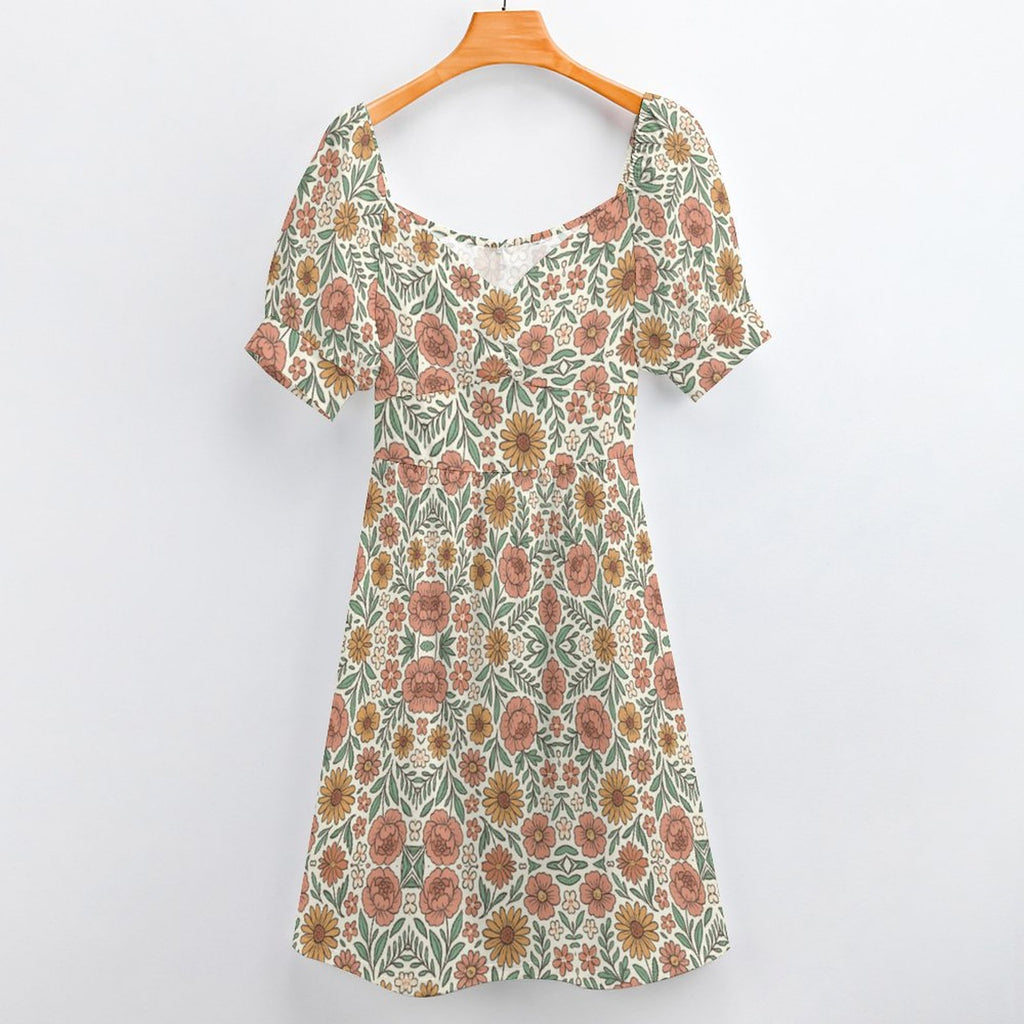 Short Sleeve V Neck Lovely Dress B271(All-Over Printing)